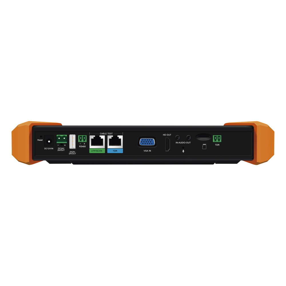 Probador de Vídeo con Pantalla LCD de 7" para IP ONVIF / 8MP TVI + 8MP CVI + 8MP AHD + SDI/EXâ€SDI + Multímetro + Cable TDR / Prueba de Red de Fibra Óptica + Medidor de Distancia Laser + Cámara Integrada