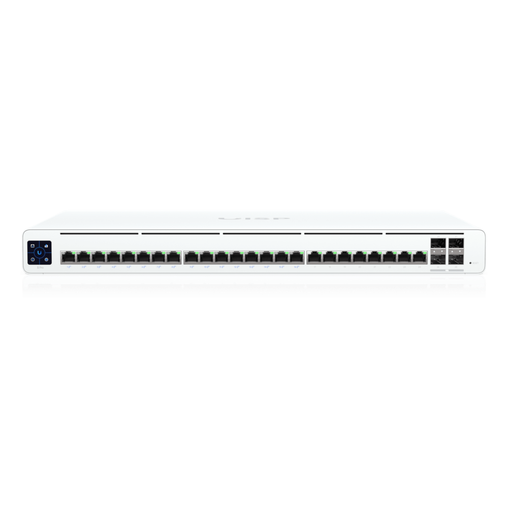 UISP Switch Pro – Switch PoE de 220 W (27 V) con 24 Puertos GbE, 16 Puertos PoE Pasivo 27 V y 4 Puertos SFP+ 10G