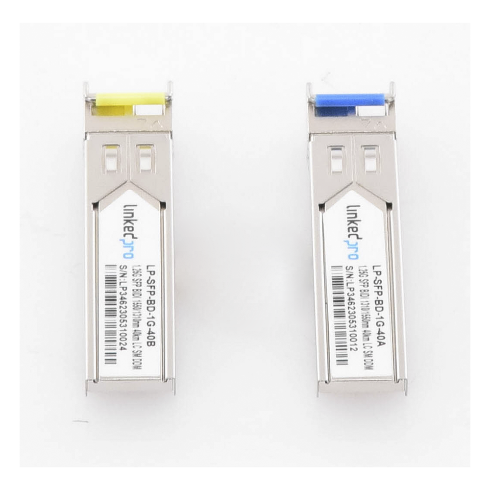 Transceptores Ópticos Bidireccionales SFP (Mini-Gbic) / Monomodo 1310 & 1550 nm / 1.25 Gbps / 1000BASE-BX / Conector LC/UPC Simplex / DDM / Hasta 40 km / 2 Piezas