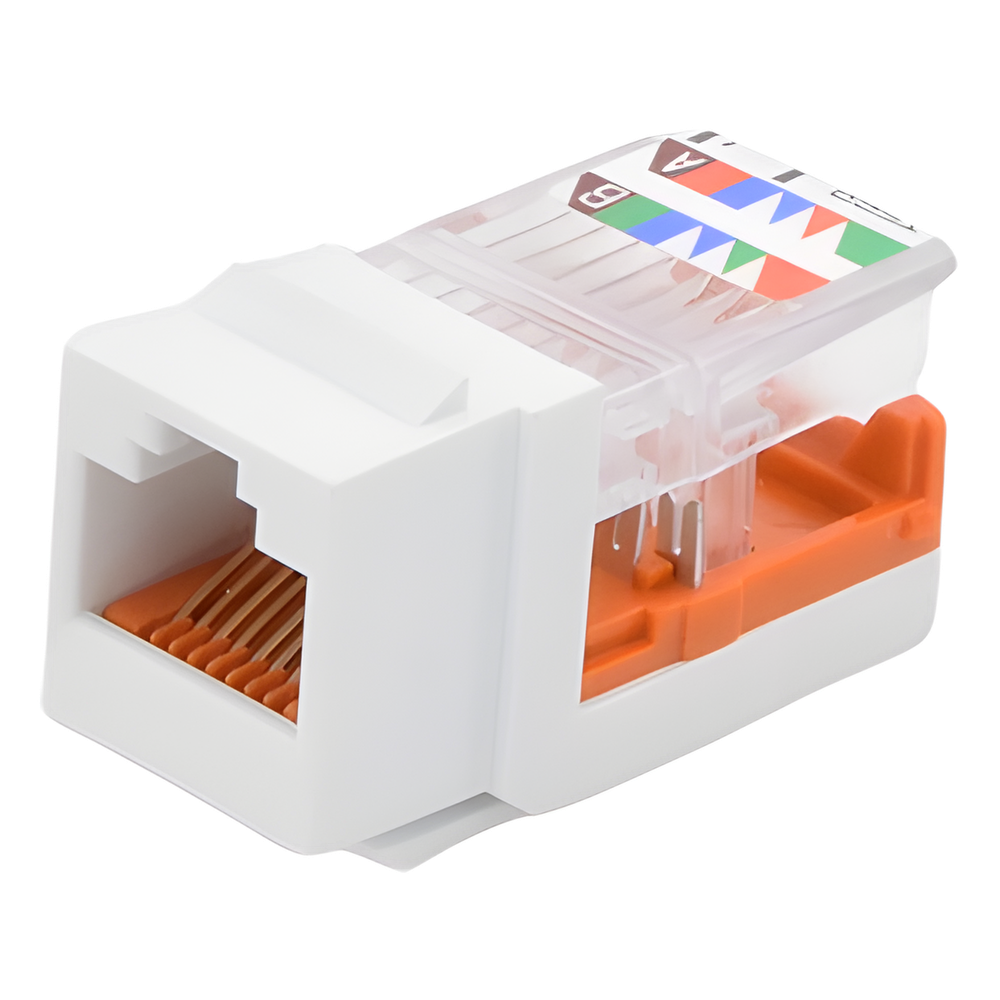 Conector Jack Estilo Leadframe, Tipo Keystone, Categoría 5e, de 8 Posiciones y 8 Cables, Color Blanco