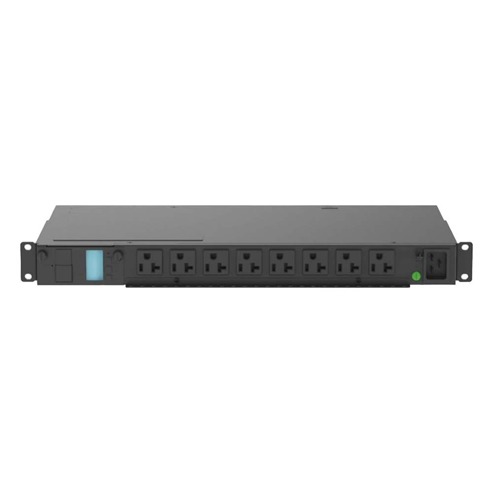 PDU Monitoreable (MI) para Distribución de Energía, Enchufe de Entrada NEMA 5-15P, Con 8 Salidas 5-20R, Horizontal 19in, 120 Vca, 15 Amp, 1UR