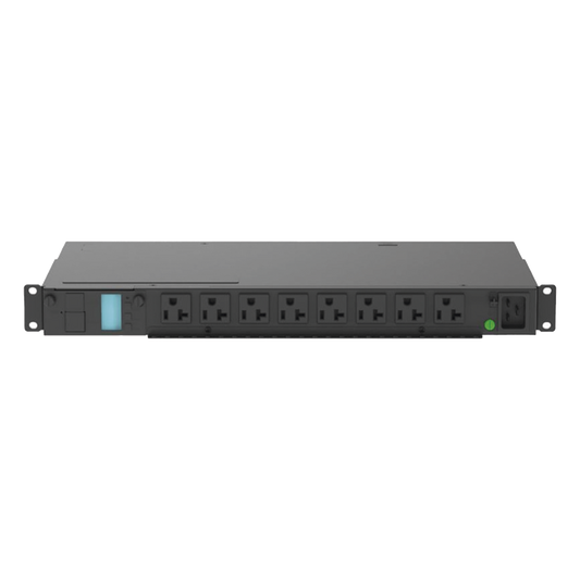 PDU Monitoreable (MI) para Distribución de Energía, Enchufe de Entrada NEMA 5-15P, Con 8 Salidas 5-20R, Horizontal 19in, 120 Vca, 15 Amp, 1UR
