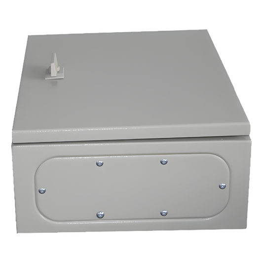 Gabinete de Acero IP66 Uso en Intemperie (400 x 400 x 200 mm) con Placa Trasera Interior de Metal y Compuerta Inferior Atornillable (Incluye Chapa y Llave T).