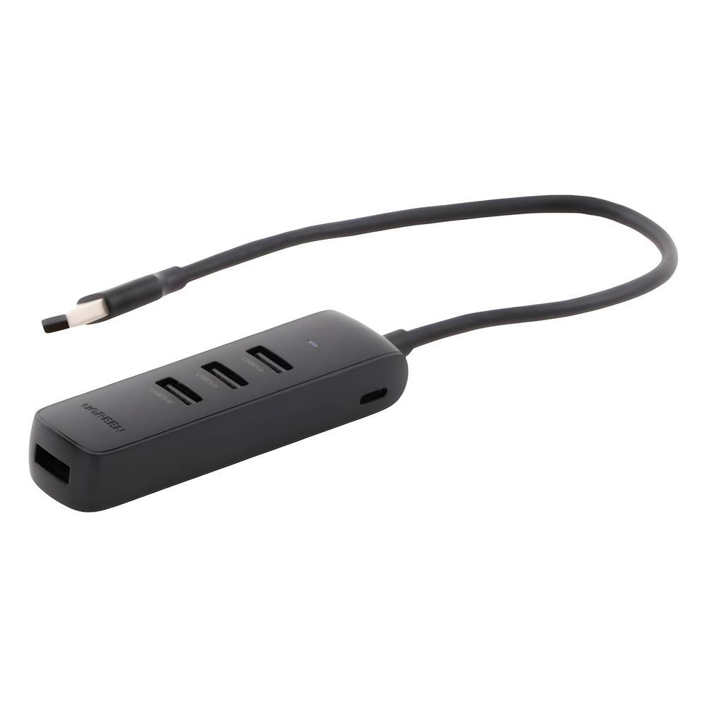HUB USB-A 3.0 4 en 1 | 4 Puertos USB-A 3.0 (5Gbps) | Cable de 25 cm | Indicador Led | Ideal para Transferencia de Datos | Entrada USB-C para alimentar equipos de mayor consumo como discos duros | Color Negro.