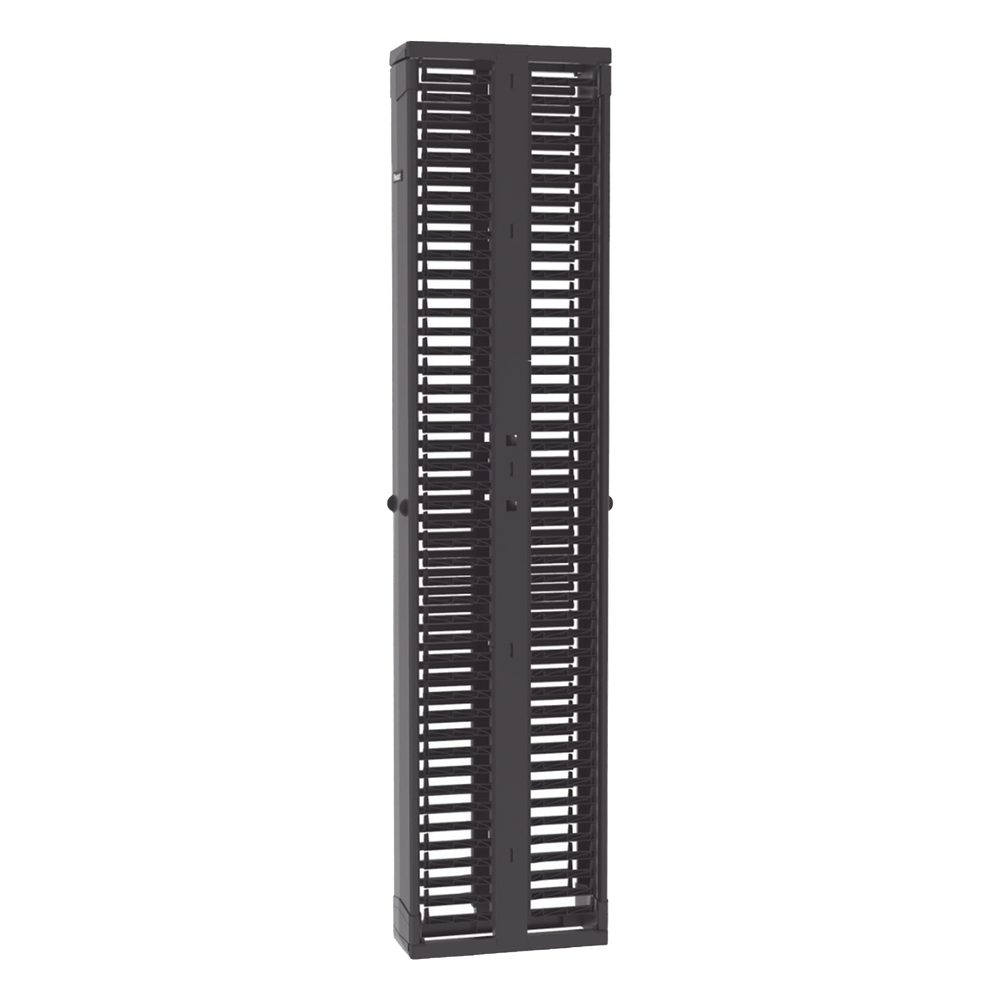 Organizador Vertical PatchRunner™, Doble (Frontal y Posterior), Para Rack Abierto de 45 Unidades, 8in de Ancho, Color Negro