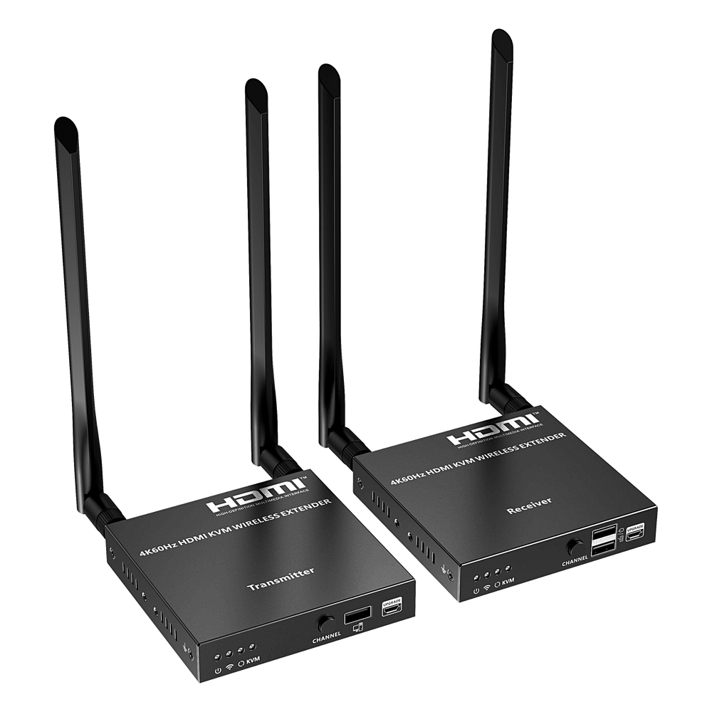Extensor Inalámbrico HDMI| Con KVM | 4K@60Hz 4096x2160 | Tecnología ipcolor | Banda 5G 5.18-5.24 GHz | Distancia 50 m | Conexión de Hasta 1 a 4