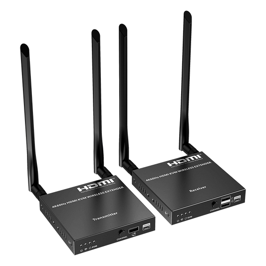 Extensor Inalámbrico HDMI| Con KVM | 4K@60Hz 4096x2160 | Tecnología ipcolor | Banda 5G 5.18-5.24 GHz | Distancia 50 m | Conexión de Hasta 1 a 4