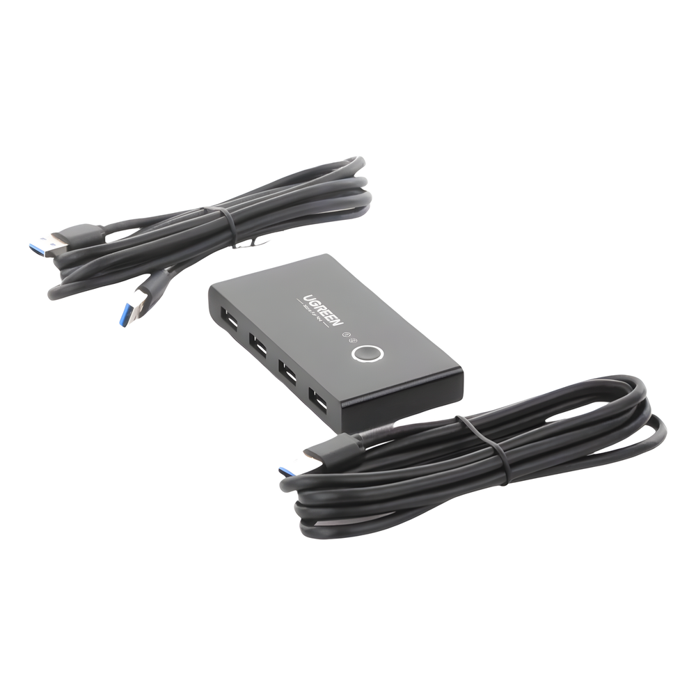 Conmutador USB para Compartir 4 Puertos USB 3.0 a 2 PC Ìs | Cambio Mediante Botón | Incluye Dos Cables USB de 1.5 m | ABS | Permite que 2 Usuarios Compartan 4 Dispositivos Periféricos USB3.0, como una impresora, un escáner, etc.