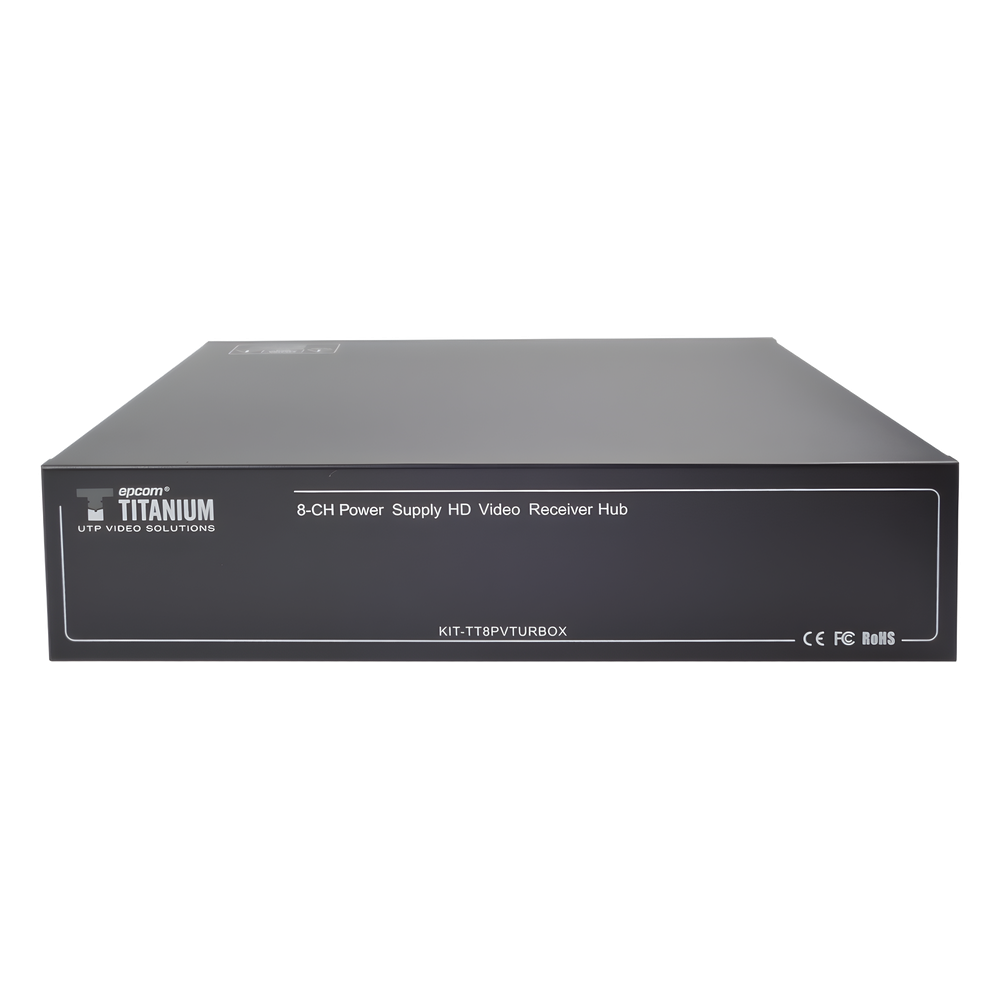 Kit de TRANSCEPTOR ACTIVO DE 8 CANALES / VIDEO+PODER en un solo Cable UTP / 150 metros en 4K, 200 metros en 5 MP/ Envía 36 Vcc y Recibe 12 Vcc / TODO INCLUIDO PARA RACK / Compatible con cámaras HD-TVI/CVI/AHD/CVBS / INSTALACIÓN LIMPIA