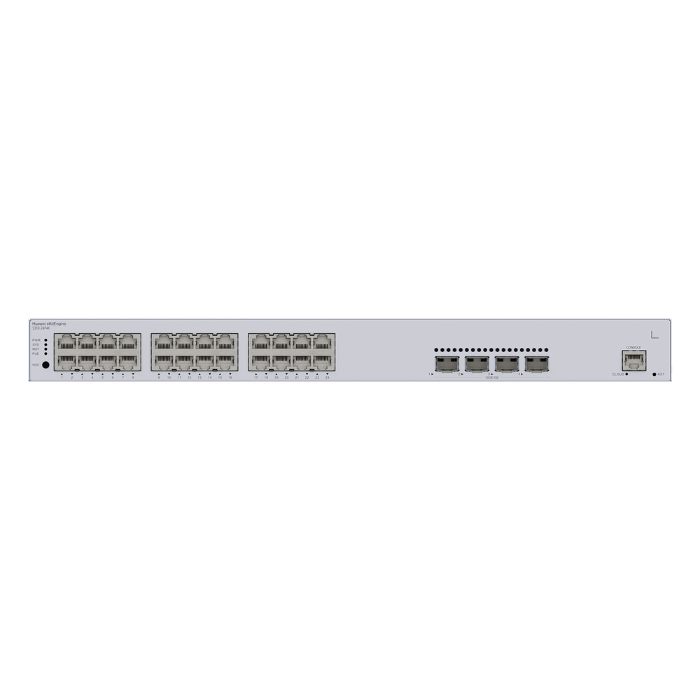 Switch de Distribución/Core Gigabit Administrable PoE Capa 3 / 24 puertos 10/100/1000 Mbps (PoE) / 4 Puertos 10GE SFP+ Uplink / ERPS / Rutas Estáticas / iStack / PoE Perpetuo / 400W / Administración Nube Gratis