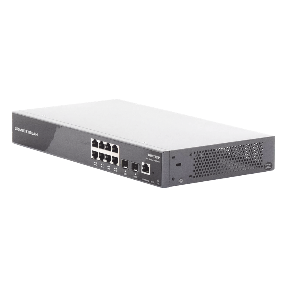 Switch PoE+ Gigabit Administrable / 8 puertos 10/100/1000 Mbps + 2 Puertos SFP Uplink / Hasta 120W / Compatible con GWN Cloud.
