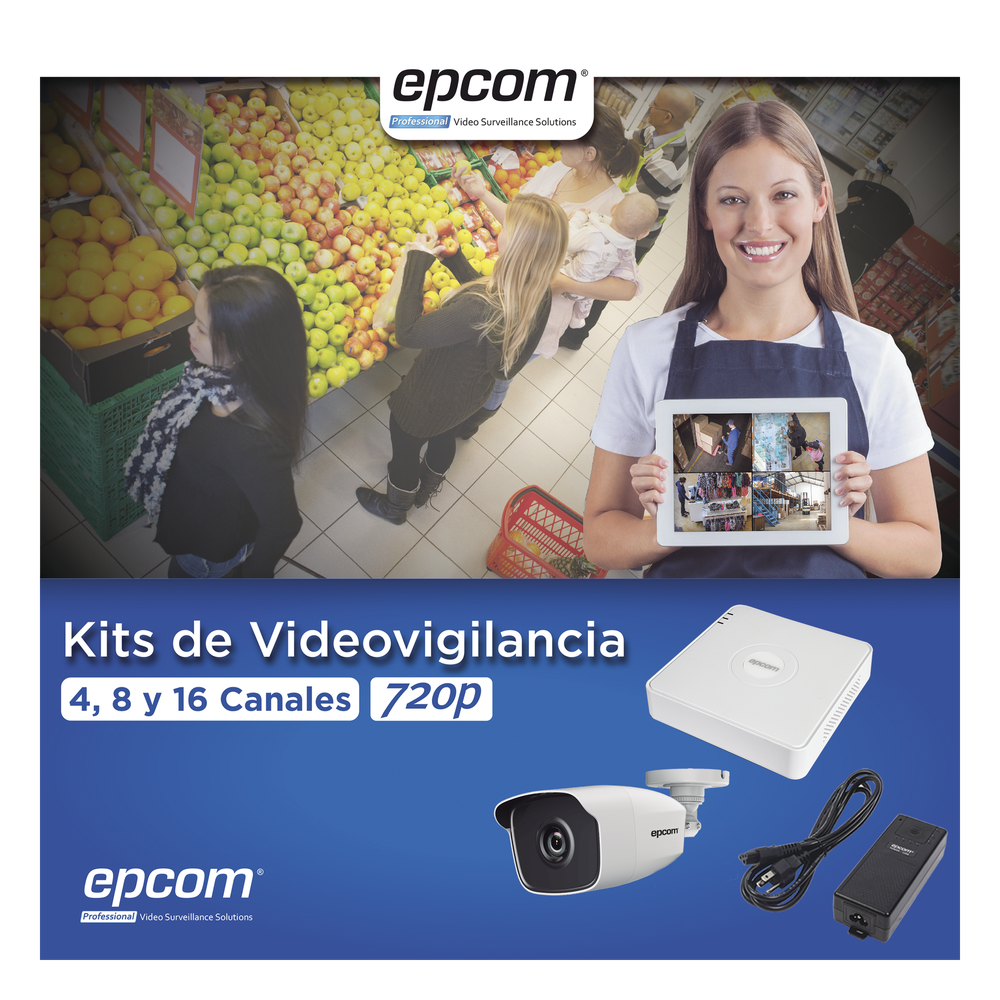 KIT TurboHD 1080 Lite / DVR 4 Canales / 4 Cámaras Bala (exterior 2.8 mm) / Transceptores / Conectores / Fuente de Poder Profesional