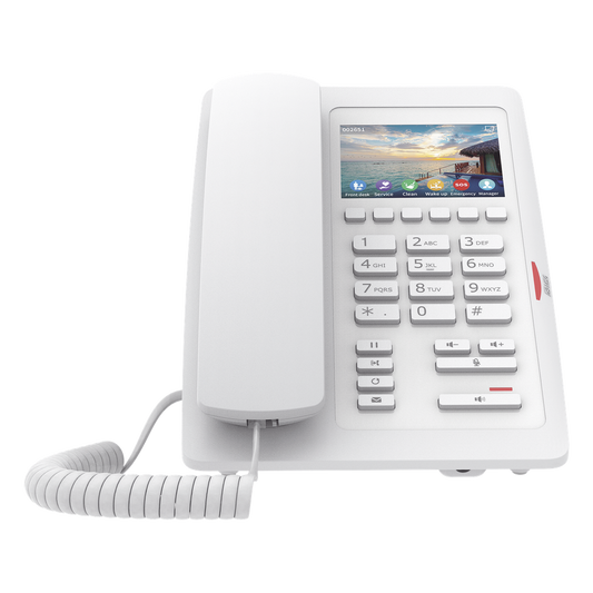 (H5W Color Blanco)Teléfono IP WiFi para Hotelería, profesional de gama alta con pantalla LCD de 3.5 pulgadas a color, 6 teclas programables para servicio rápido (Hotline) PoE