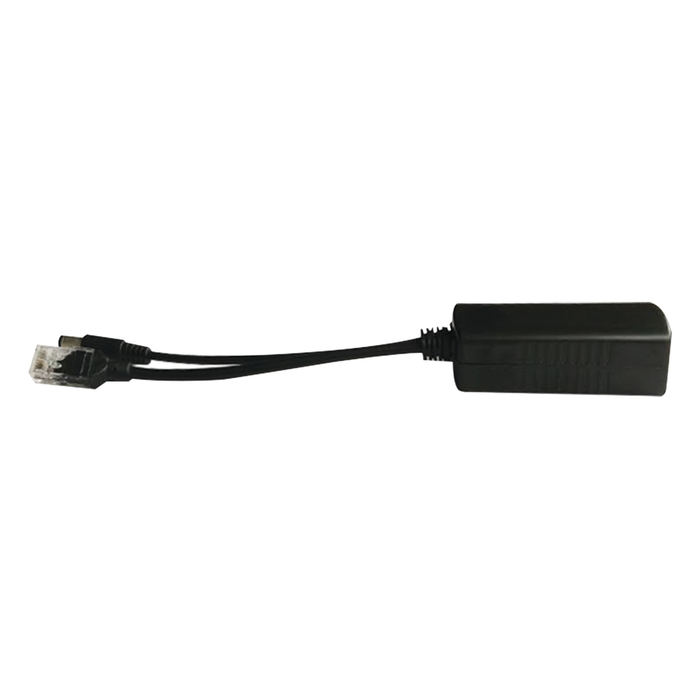 Cable divisor PoE pasivo de 48-55 Vcc @ 12 Vcc, 2 A. Aplicaciones como adaptar micrófonos en cámaras IP