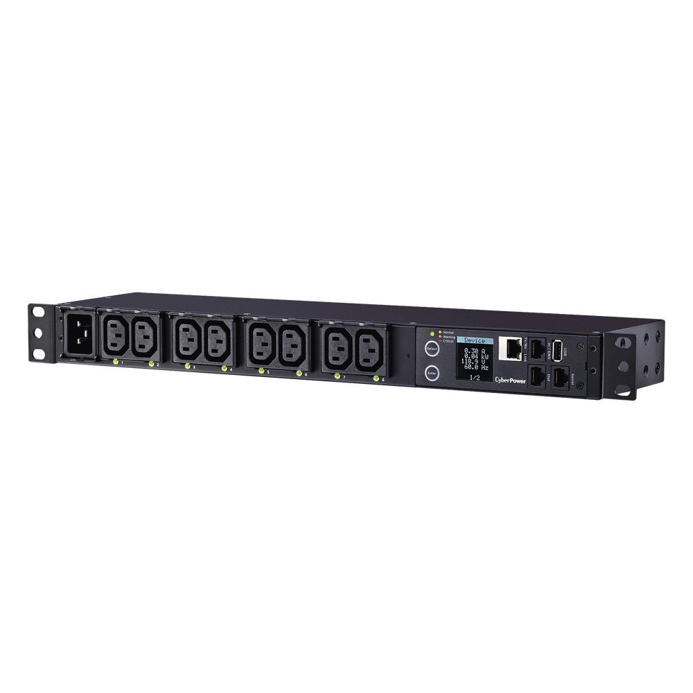 PDU Switchable y Monitoreable por Toma, para Distribución de Energía, Entrada 200-240 Vca NEMA L6-20P, Con 8 Salidas C13, Horizontal 19in, 2UR