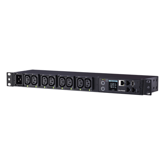 PDU Switchable y Monitoreable por Toma, para Distribución de Energía, Entrada 200-240 Vca NEMA L6-20P, Con 8 Salidas C13, Horizontal 19in, 2UR