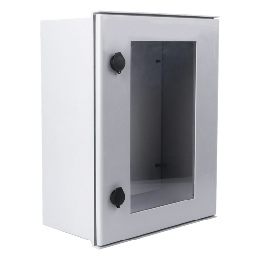 Gabinete de Poliéster IP65 Puerta Transparente, Uso en Intemperie (400 x 500 x 200 mm) con Placa Trasera Interior de Plástico (Incluye Chapa y Llave).