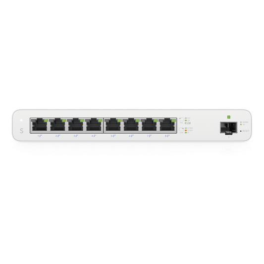 UISP Switch – Switch PoE Pasivo de 110 W (27 V) con 8 Puertos GbE y 1 Puerto SFP
