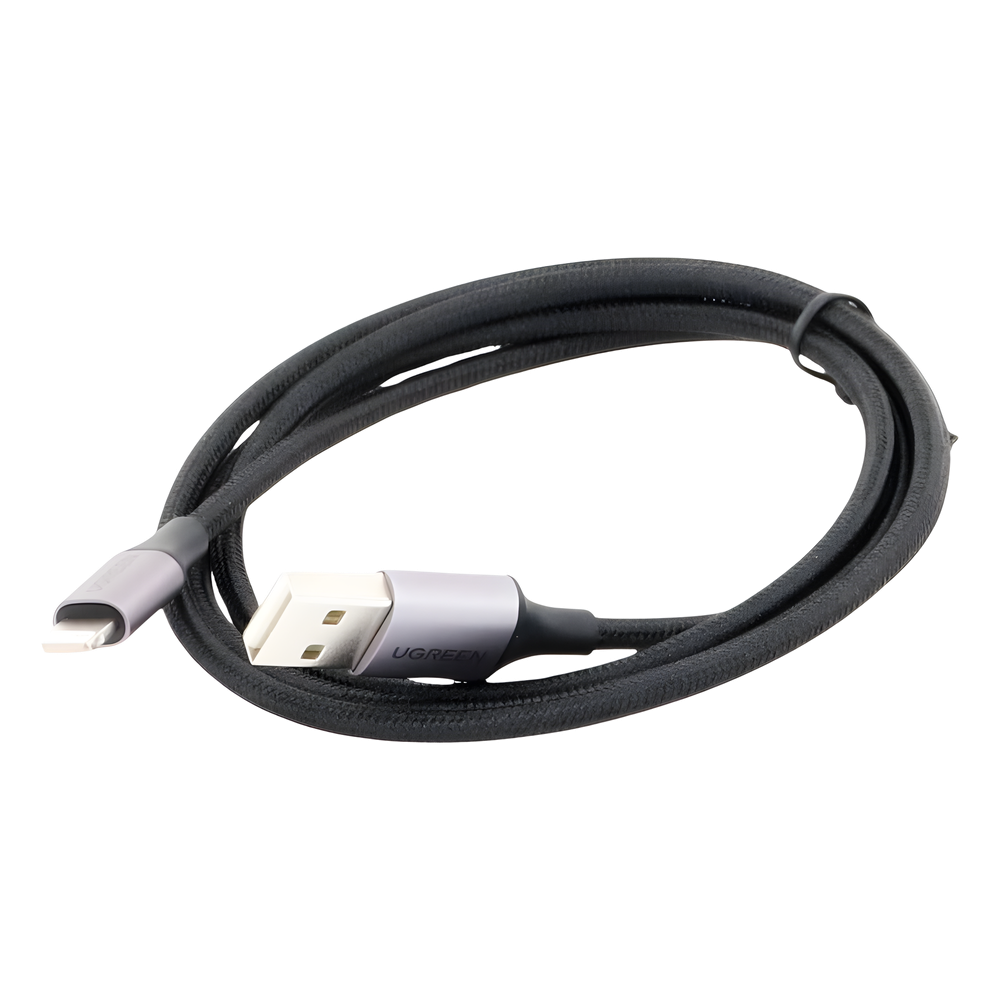Cable USB-A a Lightning | 1 Metro (3.28 Pies) | Certificado MFi | Carga Rápida 5V/2.4 A | 480 Mbps | Conector C94 | Adecuado para iPhone, iPad y iPod | Protección Integrada | Caja de Aluminio | Nylon Trenzado | Color Negro