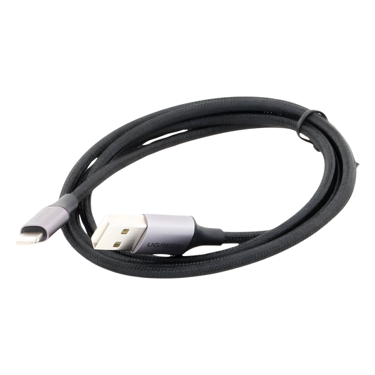 Cable USB-A a Lightning | 1 Metro (3.28 Pies) | Certificado MFi | Carga Rápida 5V/2.4 A | 480 Mbps | Conector C94 | Adecuado para iPhone, iPad y iPod | Protección Integrada | Caja de Aluminio | Nylon Trenzado | Color Negro