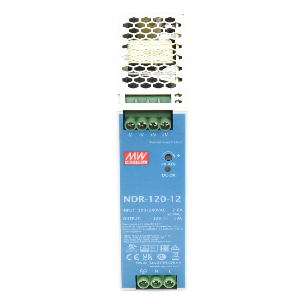 Fuente de poder industrial de 120 W, salida 12 Vcc, entrada 90~264 VCA, para montaje en riel DIN,