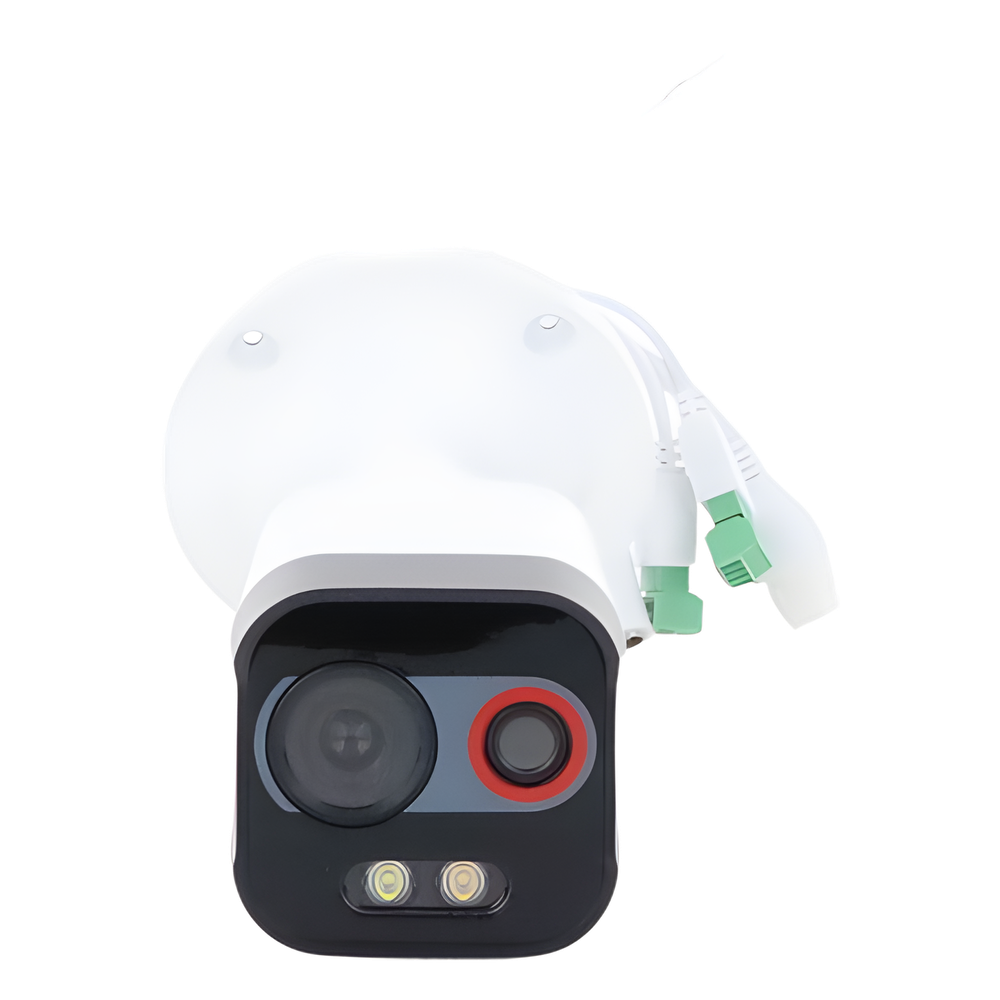 Cámara Bala IP Térmica y Óptica Biespectral / Análisis de Video (VCA) para Protección Perimetral / Clasifica Vehículo y Humano / Térmica 96 x 72 / Óptica 4 MP ColorVu / IP67 / micro SD de 256 GB/ PoE