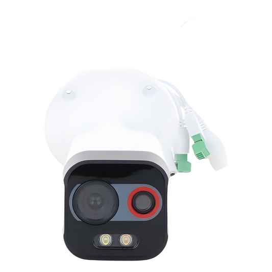 Cámara Bala IP Térmica y Óptica Biespectral / Análisis de Video (VCA) para Protección Perimetral / Clasifica Vehículo y Humano / Térmica 96 x 72 / Óptica 4 MP ColorVu / IP67 / micro SD de 256 GB/ PoE