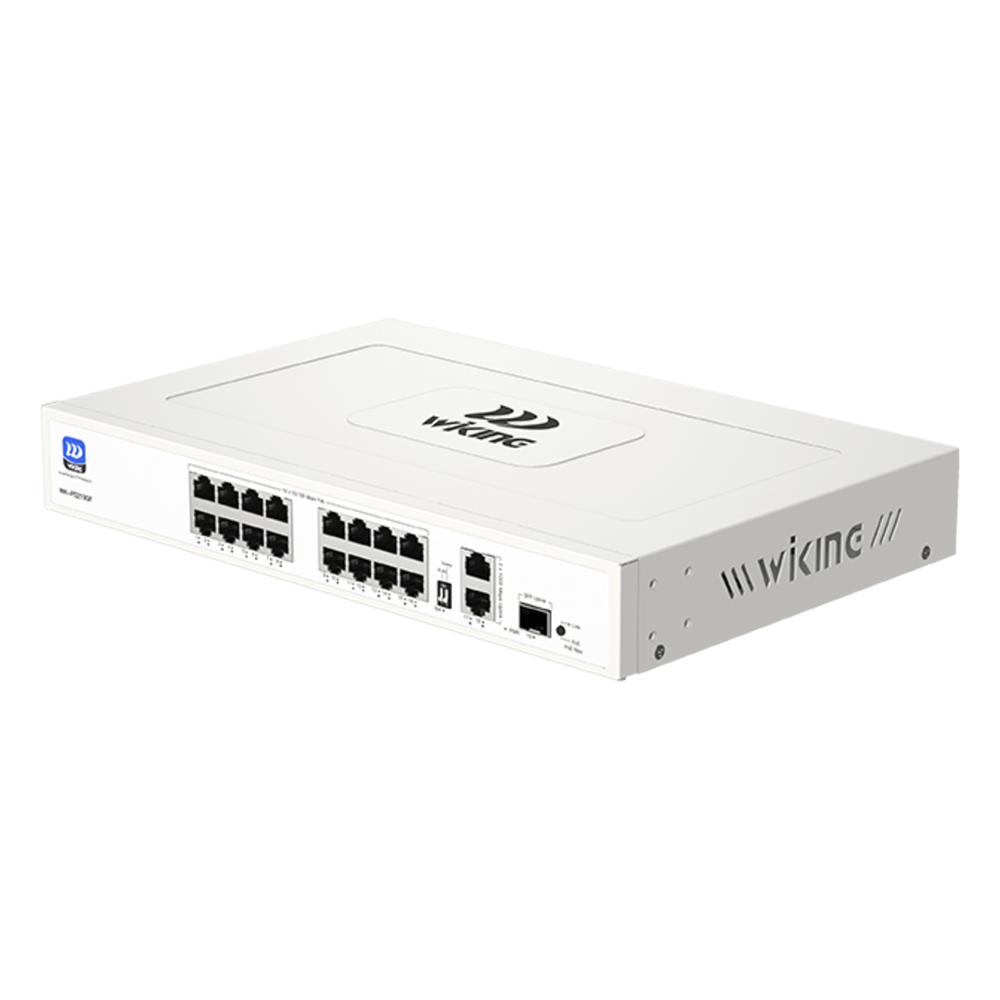 Switch no administrable PoE WI-TEK / Gestión Cloud / 16 Puertos 10/100 Mbps PoE af/at / 2 Puertos Uplink Gigabit / 1 Ranura SFP 1000 Mbps / Presupuesto 180 W / Puerto 1 Hi-PoE 60W