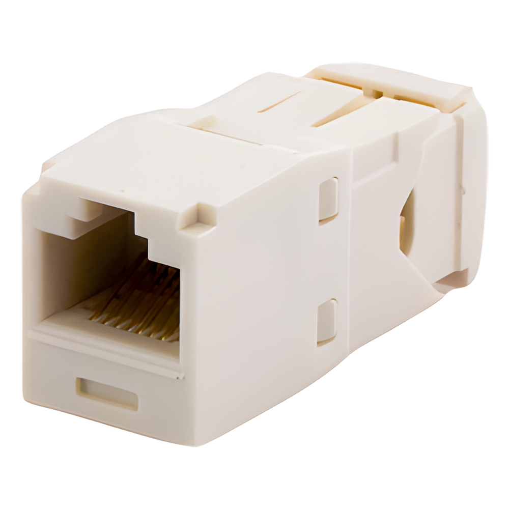 Conector Jack RJ45 Estilo TG, Mini-Com, Categoría 6, de 8 Posiciones y 8 Cables, Color Blanco Mate