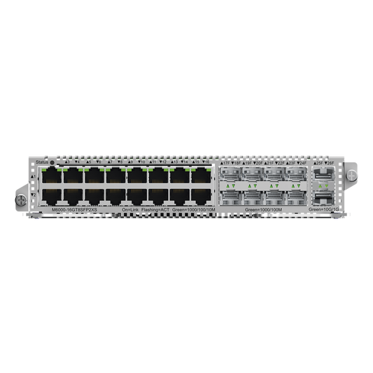 Tarjeta de Red con 16 puertos RJ45 1Gb, 8 puertos SFP 1Gb y 2 puertos SFP+ 10Gb para Chasis RG-NBS6002