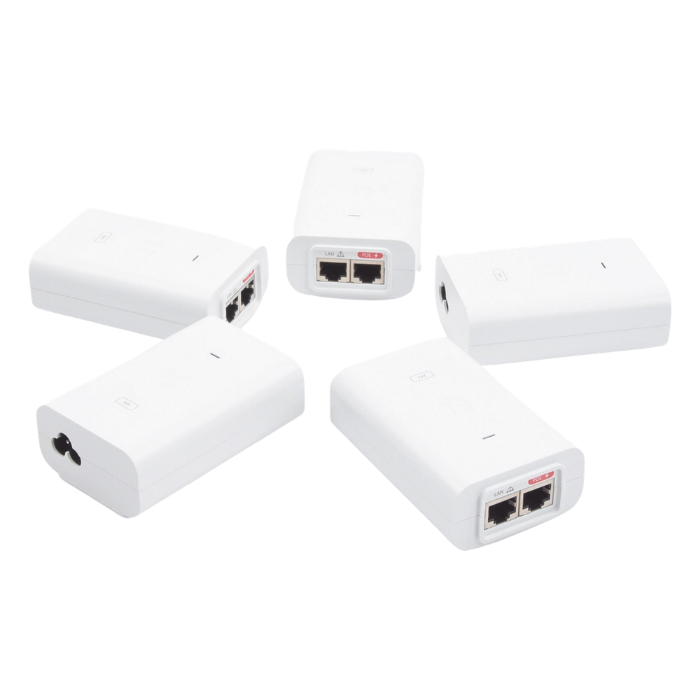 5 Unidades del Adaptador PoE Ubiquiti de 24 VDC, 1.0 A con puerto Gigabit, color blanco