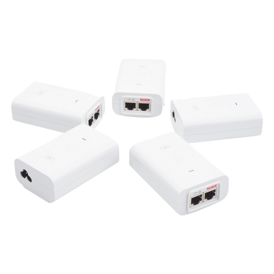 5 Unidades del Adaptador PoE Ubiquiti de 24 VDC, 1.0 A con puerto Gigabit, color blanco