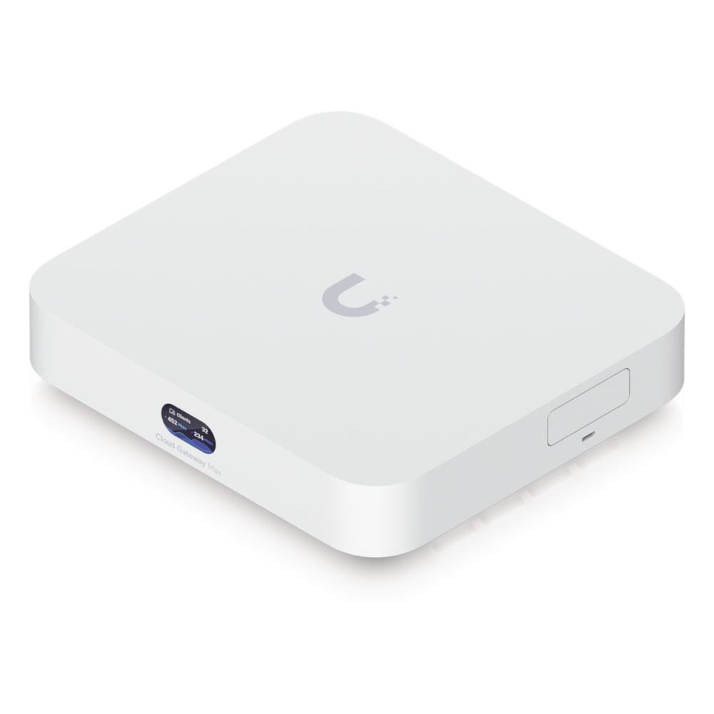 UCG Max Cloud Gateway de 2.5 GbE Compacto con Soporte para hasta 30 Dispositivos UniFi, 300+ Clientes, Enrutamiento IPS de 2.3 Gbps y Almacenamiento 512 GB de Memoria Interna