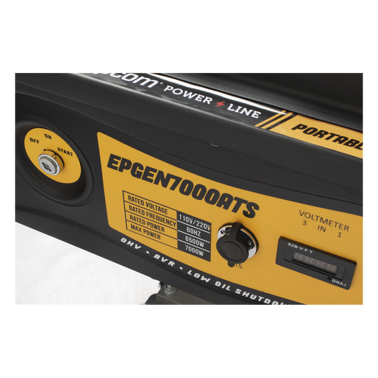 Generador a Gasolina / Planta de Emergencia con Encendido Automático, 6.5KW, 220Vac 2 Fases, Jaula con Ruedas para Fácil Traslado