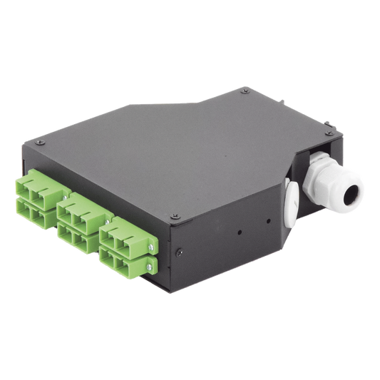 Distribuidor de Fibra Óptica para Riel Din, 6 Acopladores SC/APC Duplex Monomodo con Charola de Empalme