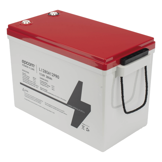 Batería de Litio Ciclo Profundo / 12.8 Vcc 280Ah (3.58 kWh) / LiFePO4 / 6000 Ciclos / Descarga 140A / Carga Rápida 100A / Solar y Marina / BMS con Corte a 11.2V