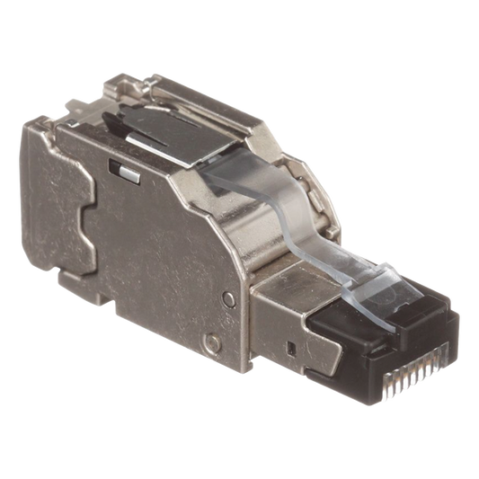 Plug RJ45 Blindado, Instalación Recta, Terminación en Campo Certificable, Compatible con Cat5e, Cat6 y Cat6A, Color Plata