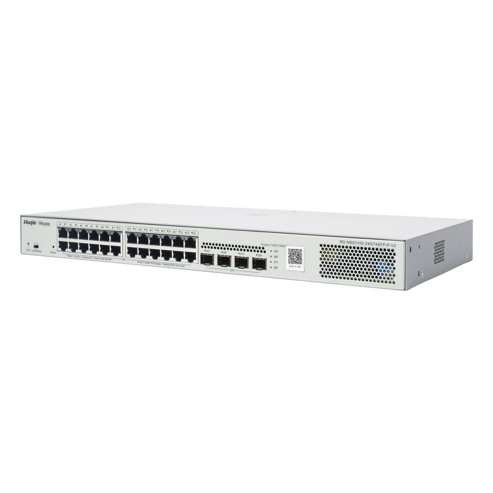Switch Administrable L2 PoE+ hasta 370W, 24 Puertos Eth 1G, 4 puertos SFP 1G, Administración Remota en la Nube.