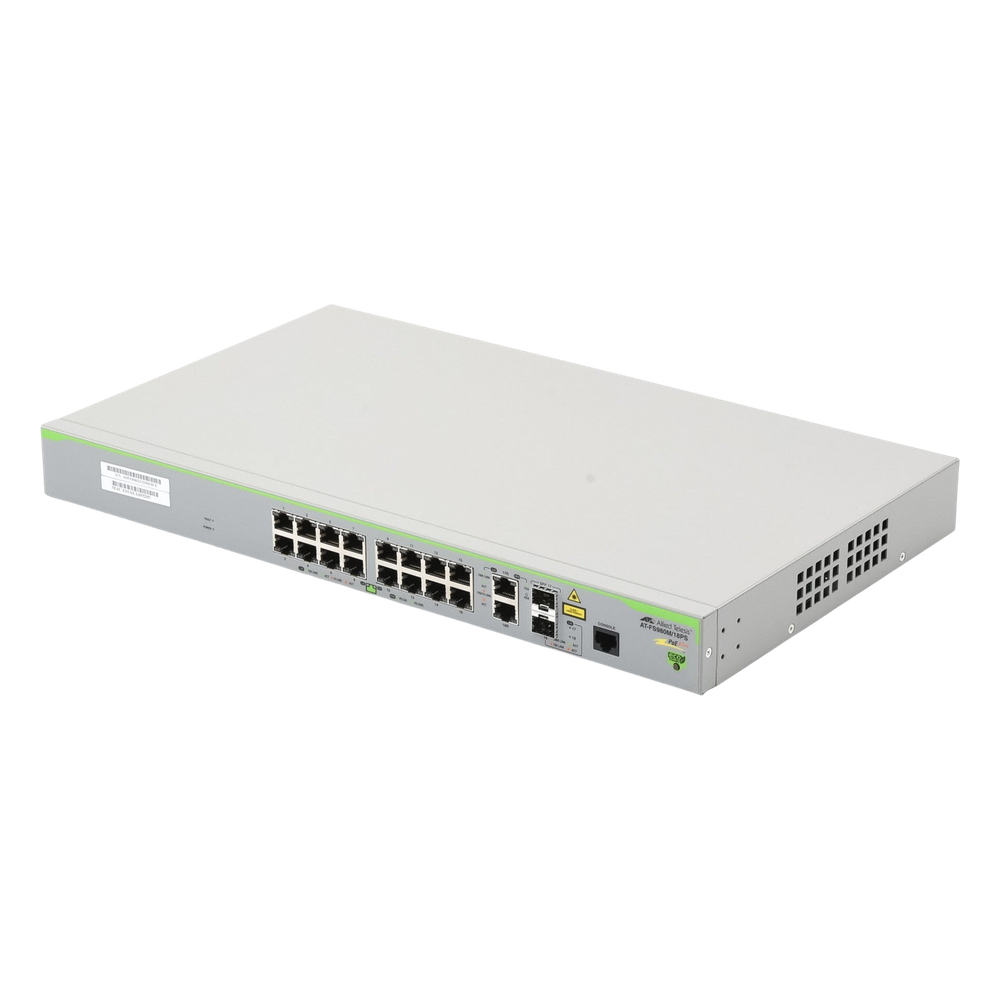 Switch PoE+ Administrable CentreCOM FS980M, Capa 3 de 16 Puertos 10/100 Mbps + 2 puertos RJ45 Gigabit/SFP Combo, 250W