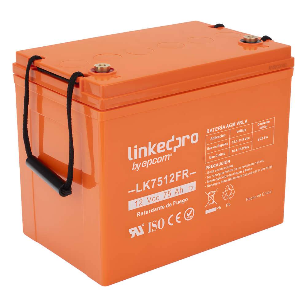 Batería de respaldo 12 V | 75 Ah | AGM | Certificada UL94-V0 Retardante a la Flama | Especial para Seguridad Electrónica | UPS  | Sistemas de Emergencia | Vida útil 5 años | Terminales T3