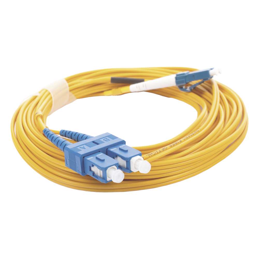 Jumper de Fibra Óptica Monomodo 9/125 LC/UPC-SC/UPC, PVC, 2.0 mm, Dúplex, Amarillo, 5 Metros (16.40 Pies)