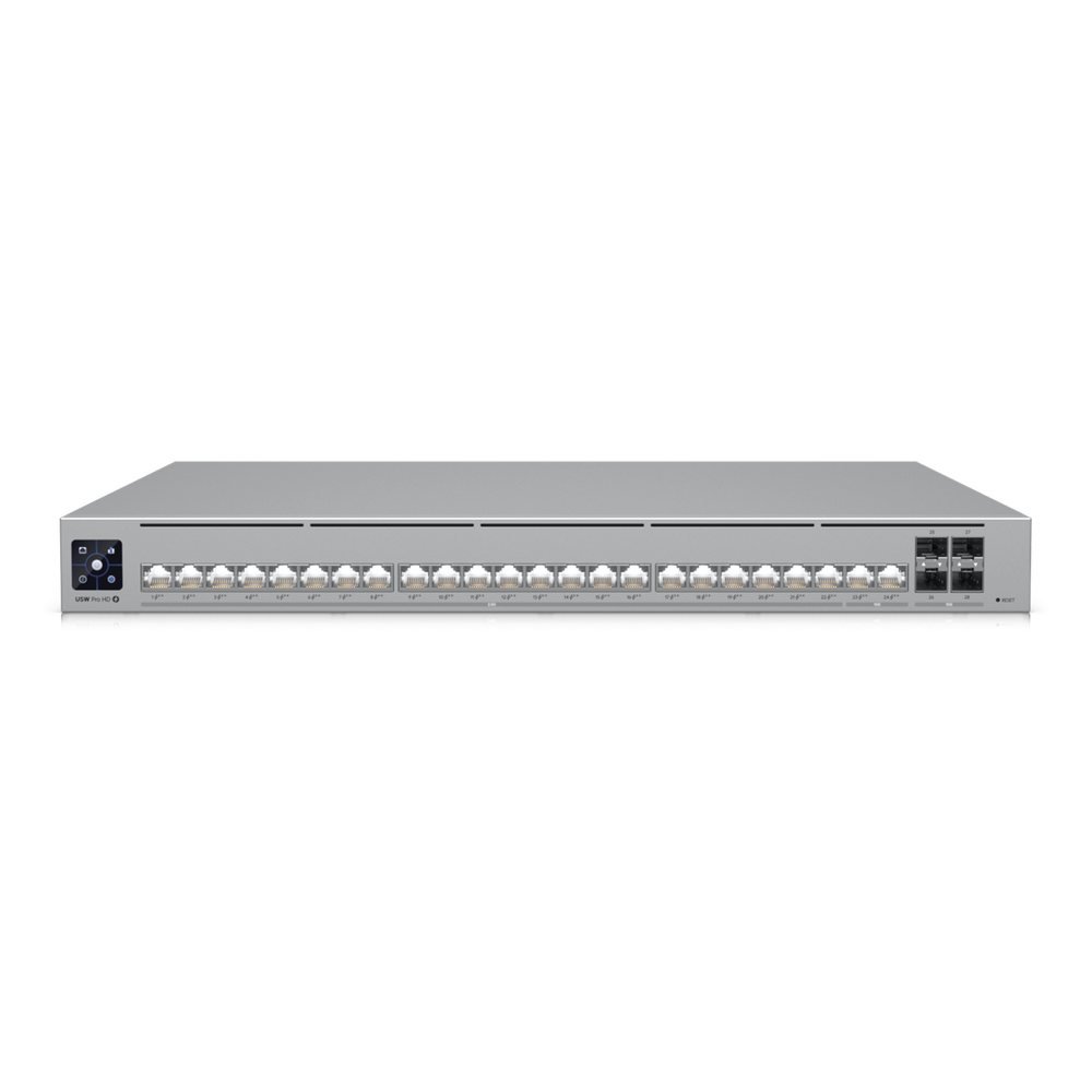 UniFi Switch Pro HD Capa 3, 24 puertos Etherlighting POE++ / (22) puertos 2.5 GbE, (2) puertos 10GbE, todos POE++, (4) puertos 10G SFP+, 600W presupuesto POE
