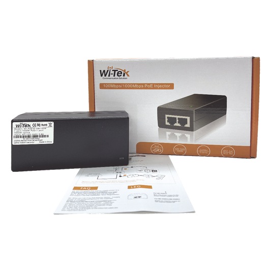 Inyector PoE 30W / PoE 802.3 af/at / 48V / Conexión plug and play / Alcance de hasta 100 metros / Aplicaciones CCTV
