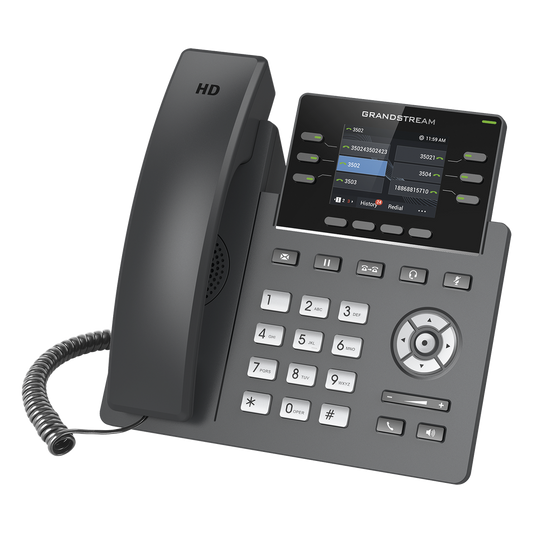 Teléfono IP Grado Operador, 3 líneas SIP con 6 cuentas, puertos Gigabit,PoE,  pantalla a color 2.4", codec Opus, IPV4/IPV6 con gestión en la nube GDMS