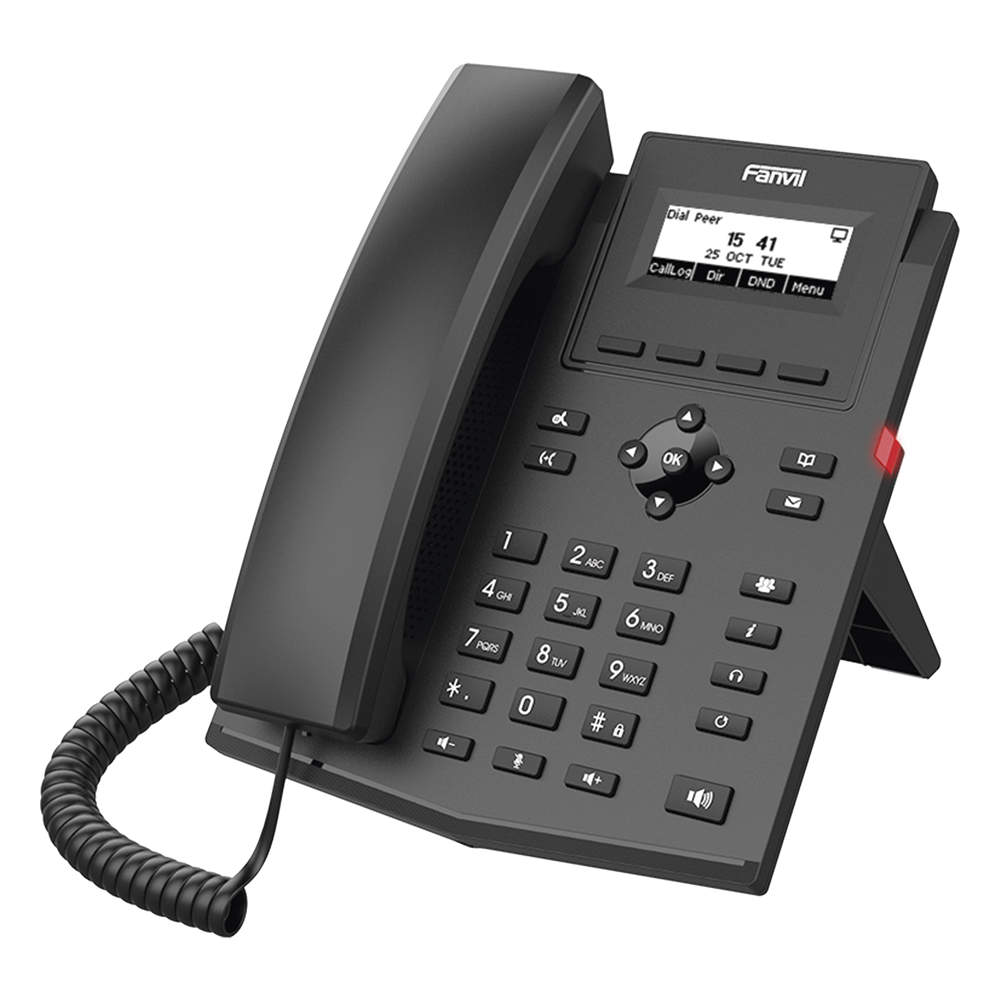 Teléfono IP / 2 Líneas SIP / Pantalla LCD 2.3" 132x64 / Audio HD G.722 y Opus / Conferencia 6 Vías / PoE 802.3af / Puertos Ethernet Duales 10/100 / Soporte EHS