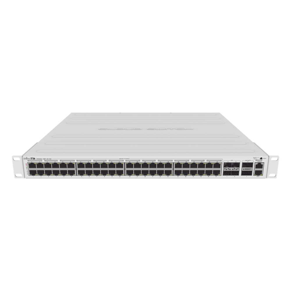 Cloud Router Switch 48 puertos PoE 802.3af/at Gigabit, 4 puertos SFP+ 10G, 2 puertos QSFP+ 40G, Montaje en Rack