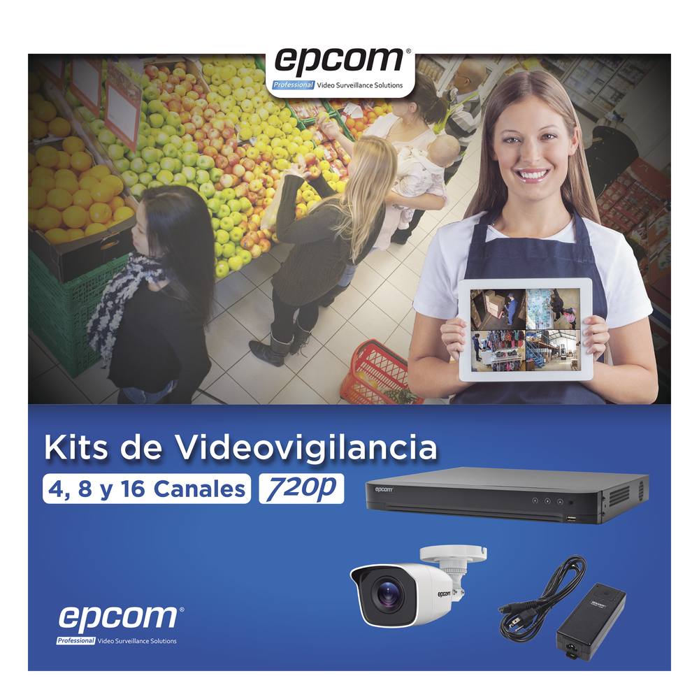 KIT TurboHD 1080p / DVR 4 Canales / 4 Cámaras Bala Metálicas (exterior 2.8 mm) / Transceptores / Conectores / Fuente de Poder Profesional