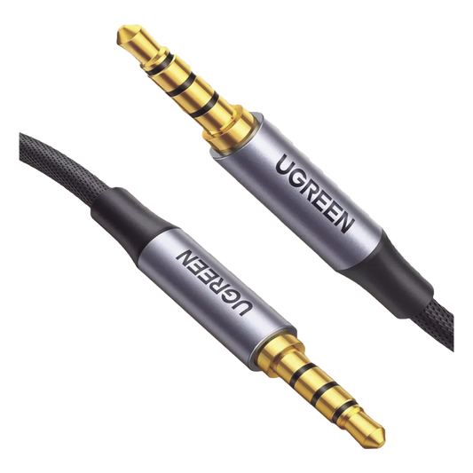 Cable Auxiliar de 3.5mm / Cable Audio Estéreo / Núcleo de Alambre de Cobre Esmaltado / Carcasa de Aluminio Azul + Nylon Trenzado /  Soporta Micrófono / 2 Metros