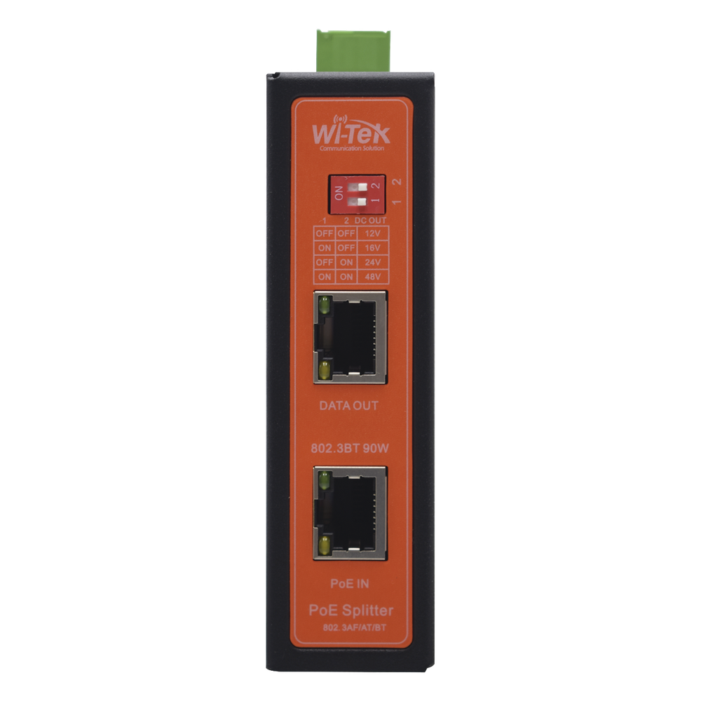 Splitter PoE IN hasta 90 W / Salida DC 12v/16V/24v o 48V / Carcasa metálica / Industrial soporte para riel DIN / Aplicaciones CCTV