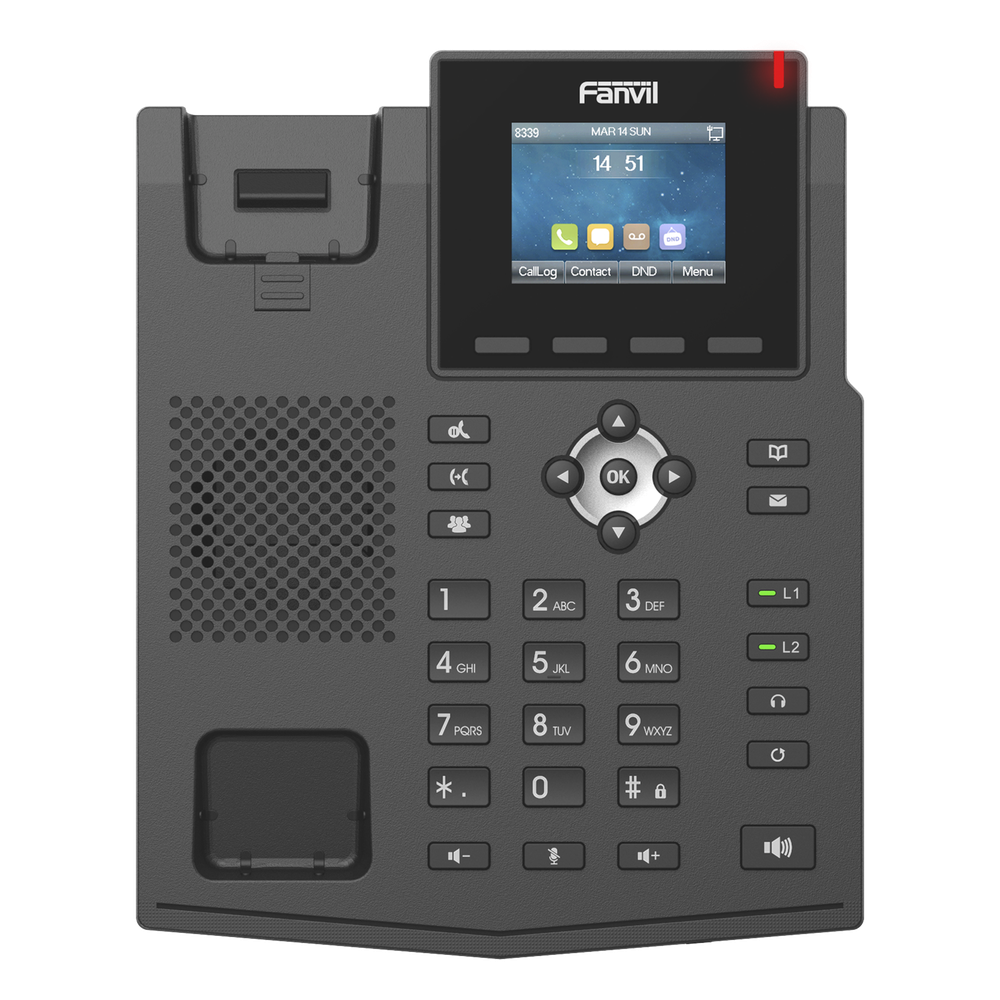 Teléfono IP empresarial para 4 líneas SIP con pantalla LCD de 2.4 pulgadas a color, Opus y conferencia de 6 participantes, PoE.